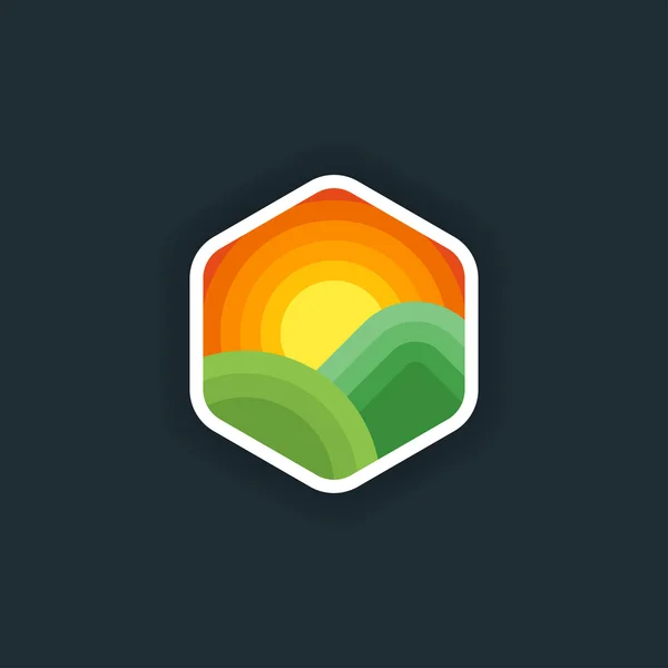 Barevné logo kopce a slunce — Stockový vektor