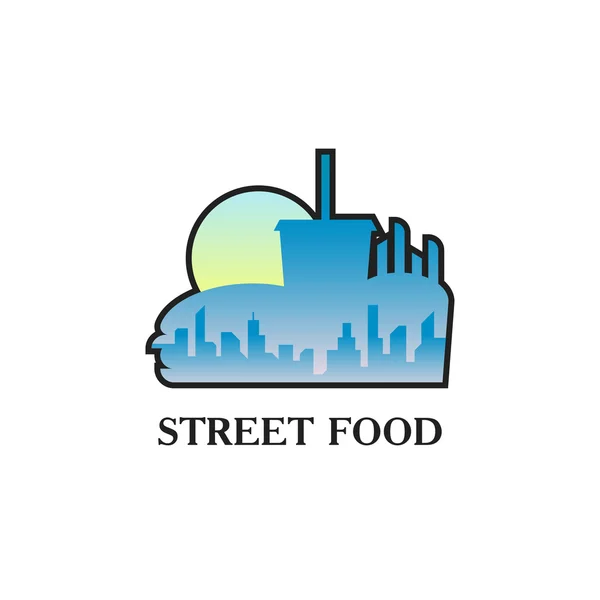 Street food logo with cityscape — Stock Vector