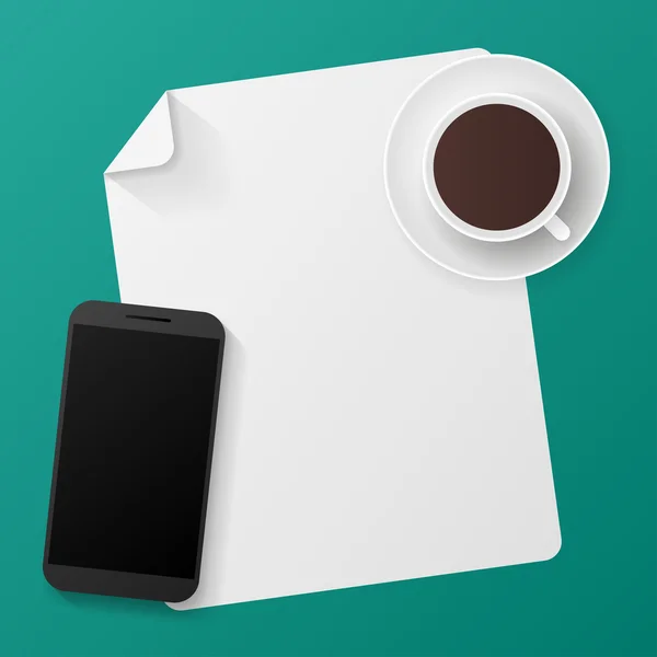 Telefoon en cup met koffie — Stockvector