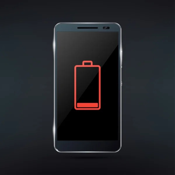 Smartphone con icona batteria scarica — Vettoriale Stock