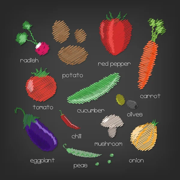 Vegetais coloridos em chalkboard — Vetor de Stock