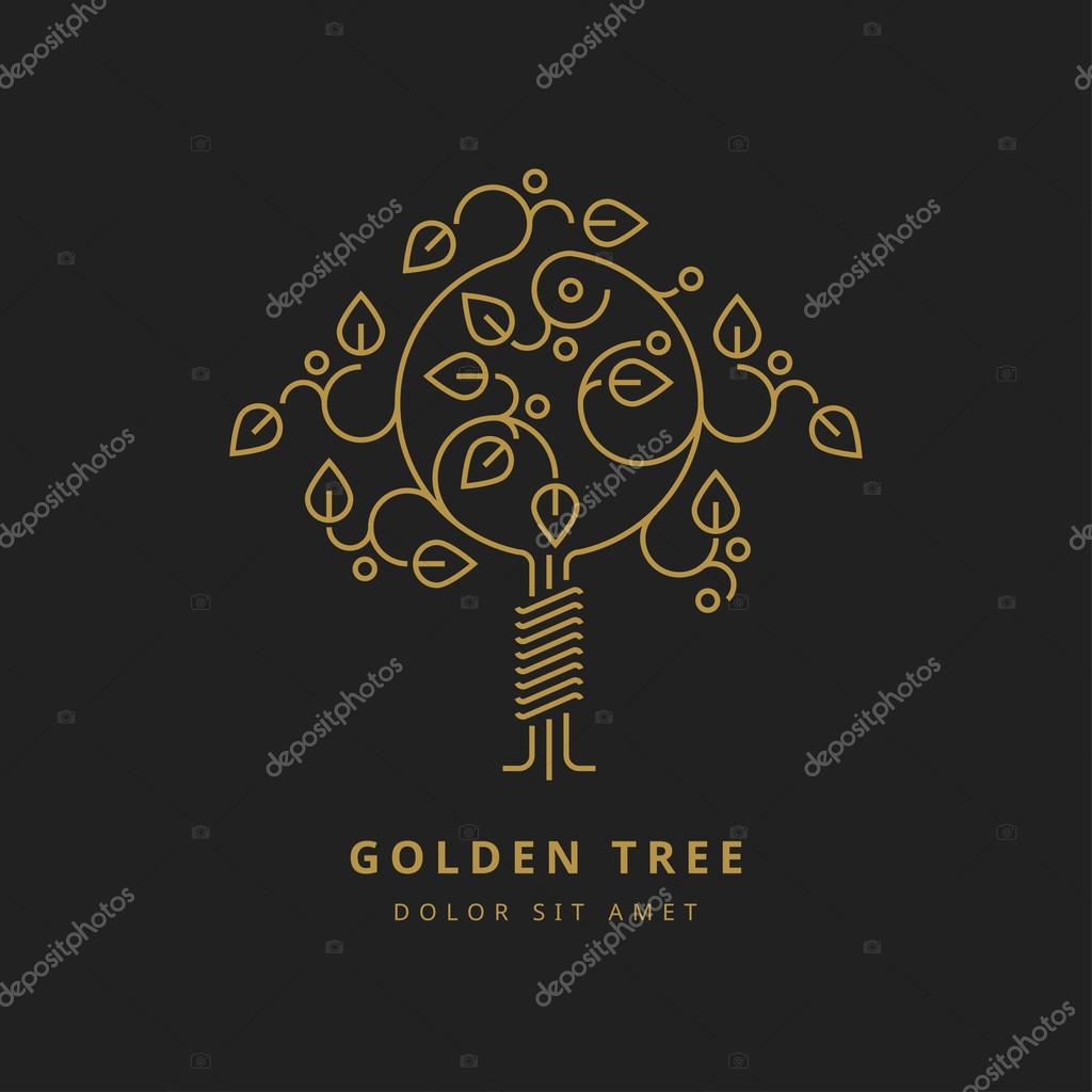 Modello di disegno di vettore di contorno del logo albero dorato — Vettoriali di mrEleidan