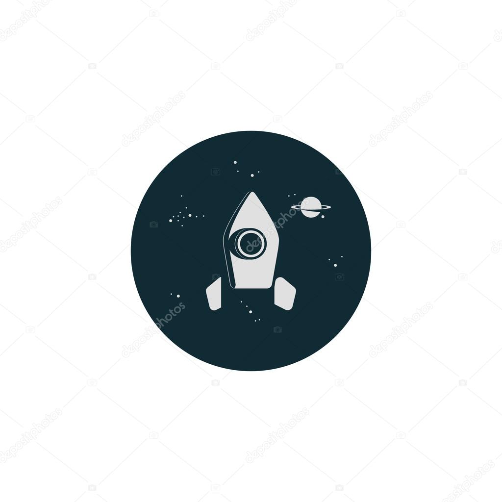 Rocket and planet vector logo. Outline design template
