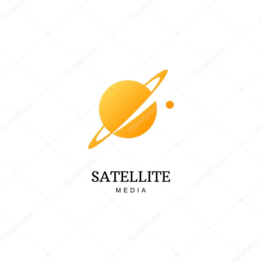 Vector orange planet logo. Satellite design template