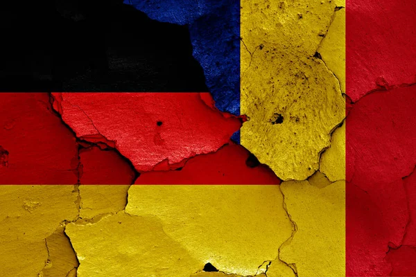 Flags Germany Romania Painted Cracked Wall — Stock Photo, Image