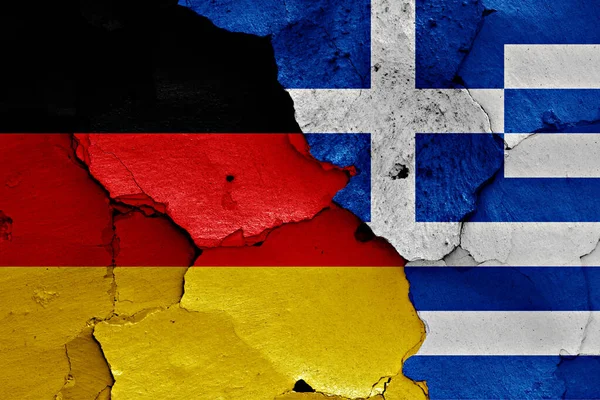 Flags Germany Greece Painted Cracked Wall — Stock Photo, Image