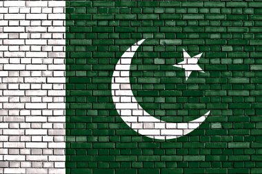 Pakistan bayrağı tuğla duvara boyanmış.