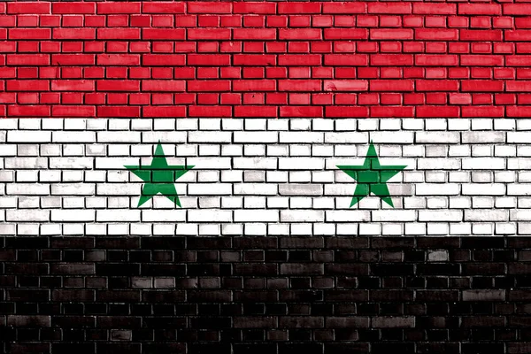 Флаг Сирии Раскрашенный Кирпичной Стене — стоковое фото