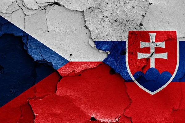 Flags Czech Republic Slovakia Painted Cracked Wall — Stock Photo, Image