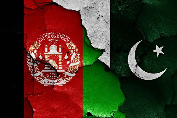 Flags Afghanistan Pakistan Painted Cracked Wall — Stock Photo, Image
