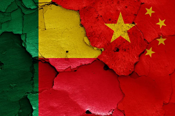 Flags Benin China Painted Cracked Wall — Stock Photo, Image