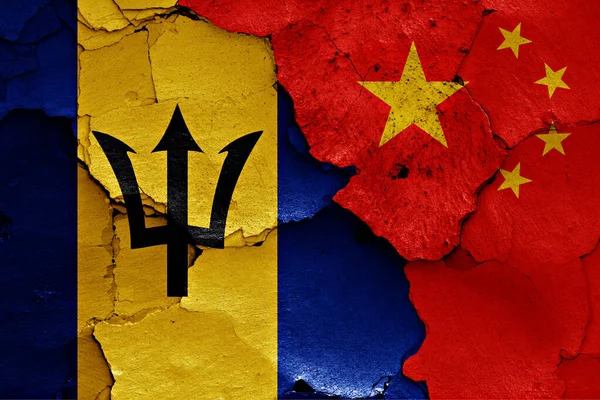 Flags Barbados China Painted Cracked Wall — Stock Photo, Image