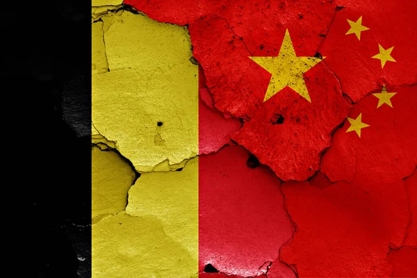 Flags Belgium China Painted Cracked Wall — Stock Photo, Image