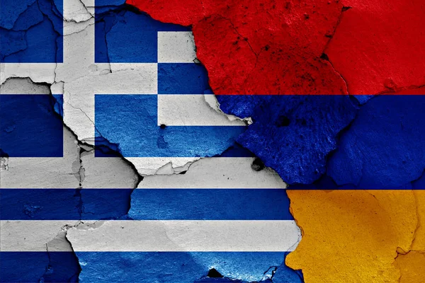 Flags Greece Armenia Painted Cracked Wall — Stock Photo, Image