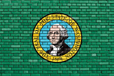 Washington bayrağı tuğla duvara boyanmış.
