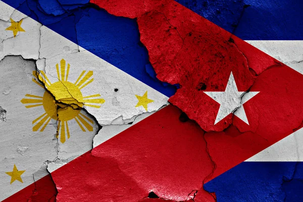Flags Philippines Cuba Painted Cracked Wall — Stock Photo, Image