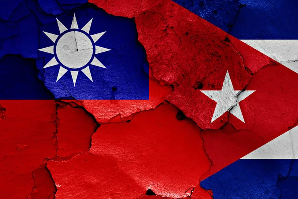 Flags Taiwan Cuba Painted Cracked Wall — Stock Photo, Image