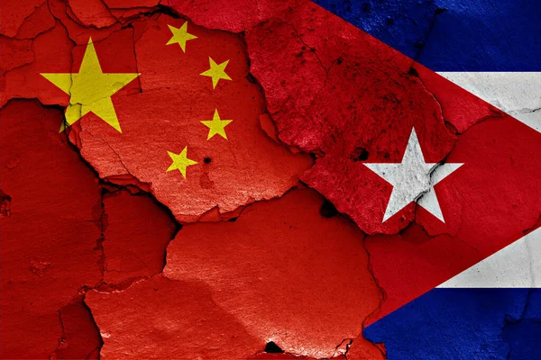 Flags China Cuba Painted Cracked Wall — Stock Photo, Image