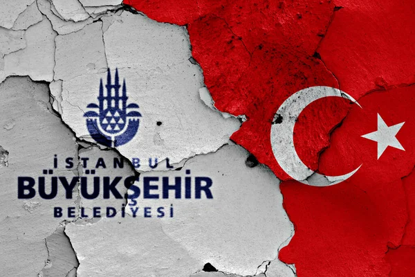 Flagi Stambułu Turcji Malowane Pękniętej Ścianie — Zdjęcie stockowe
