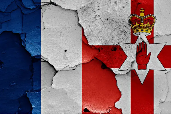Flags France Northern Ireland Painted Cracked Wall — Stock Photo, Image
