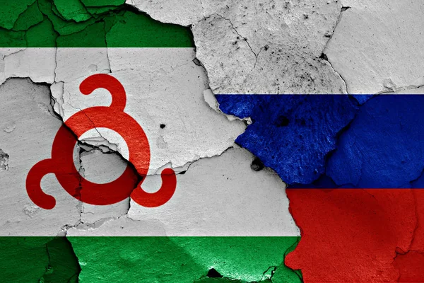 Vlaggen Van Ingoesjetië Rusland Geschilderd Gebarsten Muur — Stockfoto