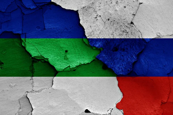 Flags Komi Russia Painted Cracked Wall — Zdjęcie stockowe