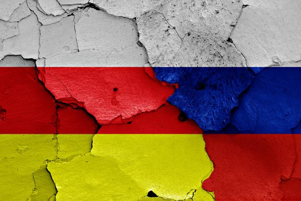 Flags North Ossetia Russia Painted Cracked Wall — Zdjęcie stockowe