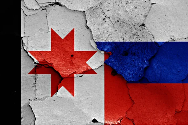 Flaggor Udmurtia Och Ryssland Målade Spruckna Väggar — Stockfoto