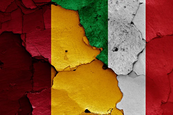 Flags Rome Italy Painted Cracked Wall — Zdjęcie stockowe