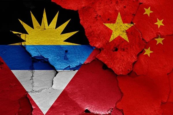 Flags Antigua Barbuda China Painted Cracked Wall — Stock Photo, Image