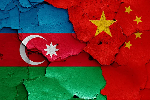 Flags Azerbaijan China Painted Cracked Wall — Stock Photo, Image