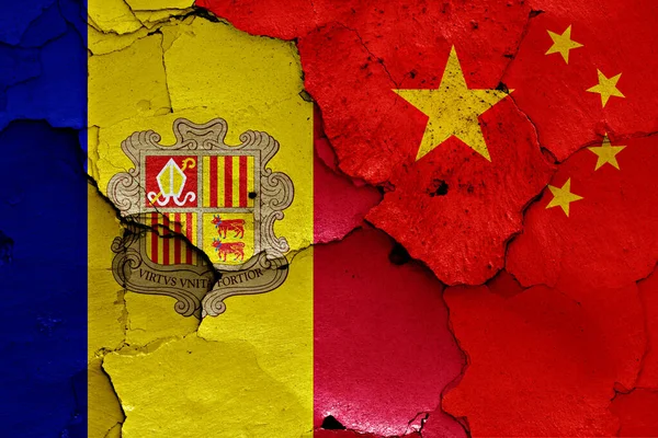 Flags Andorra China Painted Cracked Wall — Stock Photo, Image
