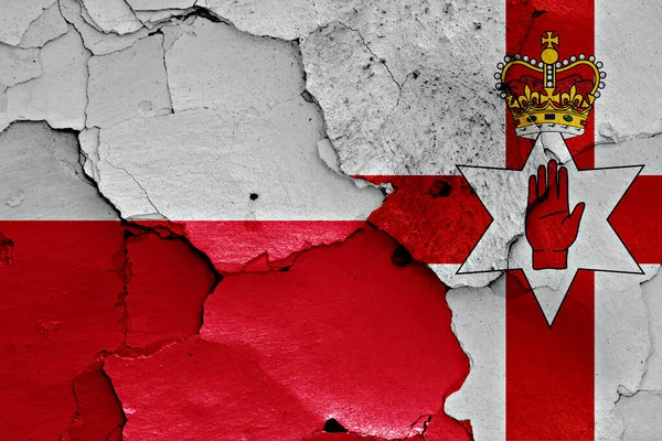 Flags Poland Northern Ireland Painted Cracked Wall — Stock Photo, Image