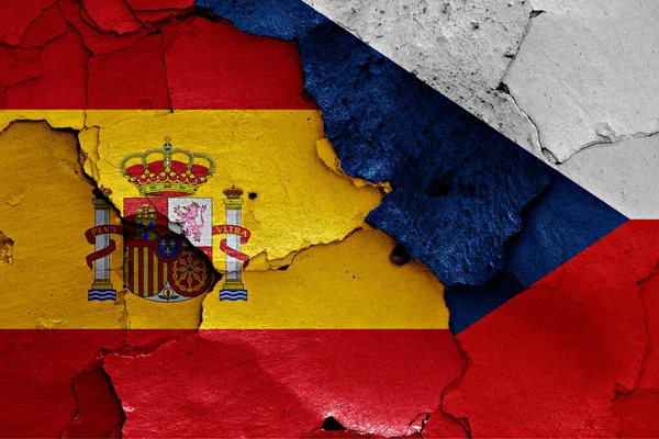 Flags Spain Czech Republic Painted Cracked Wall — Stock Photo, Image