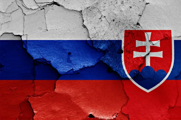 Flags Russia Slovakia Painted Cracked Wall Royalty Free Stock Images