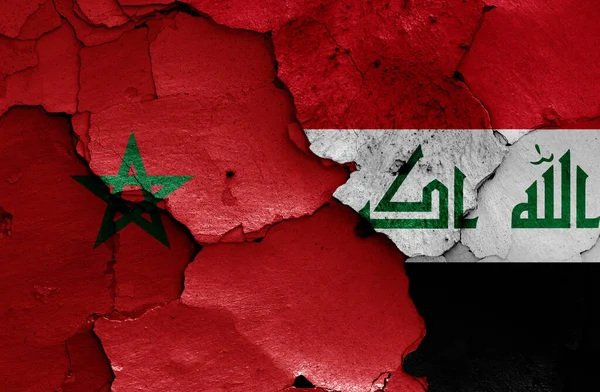 Flaggor Marocko Och Irak Målade Spruckna Väggar — Stockfoto