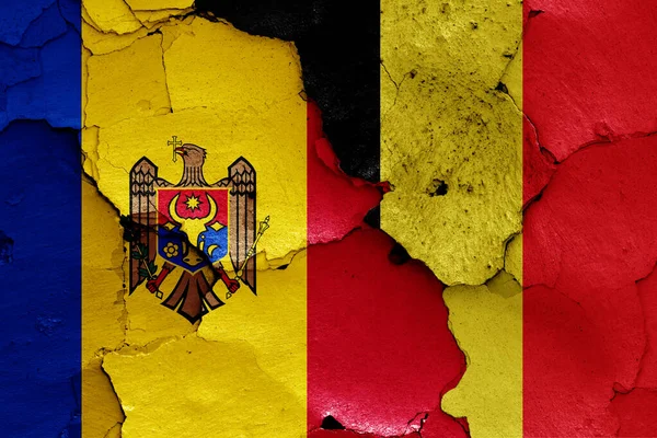 Flags Moldova Belgium Painted Cracked Wall — Stock Photo, Image