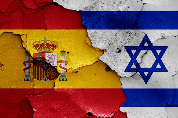 Flags Spain Israel Painted Cracked Wall — Stock Photo, Image