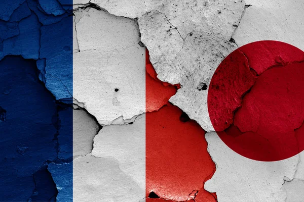 Flags France Japan Painted Cracked Wall — Stock Photo, Image