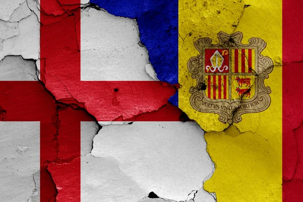 Flags England Andorra Painted Cracked Wall — Stock Photo, Image