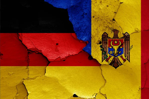 Flags Germany Moldova Painted Cracked Wall — Stock Photo, Image