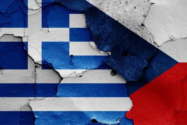 Flags Greece Czech Republic Painted Cracked Wall — Stock Photo, Image