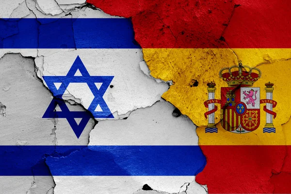 Flags Israel Spain Painted Cracked Wall — Stock Photo, Image