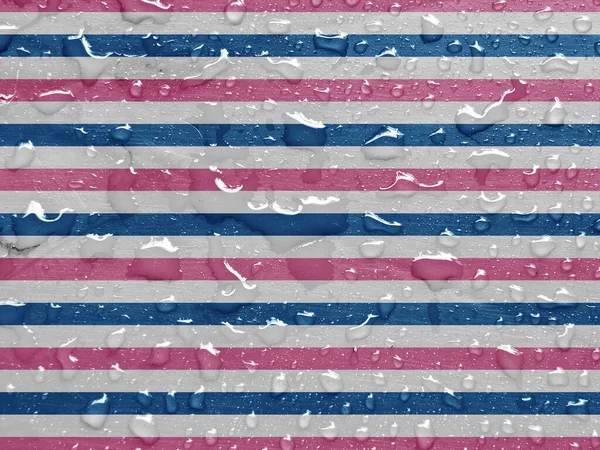 Water Drops Blue White Pink Striped Metallic Surface — Stock Photo, Image