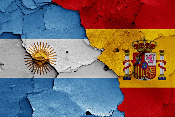 Flags Argentina Spain Painted Cracked Wall — Stock Photo, Image