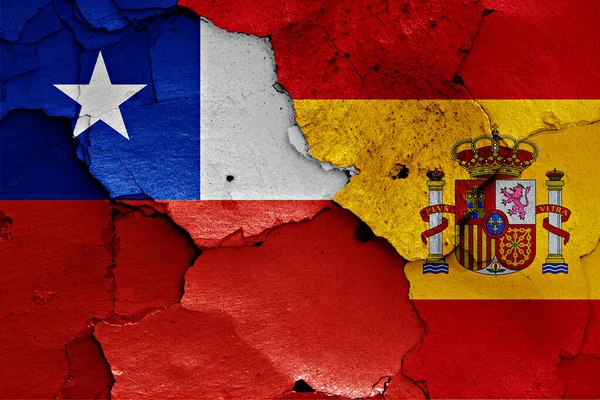 Flags Chile Spain Painted Cracked Wall — Stock Photo, Image