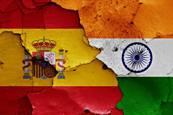 Flags Spain India Painted Cracked Wall — Stock Photo, Image