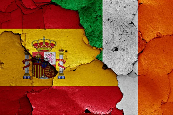 Flags Spain Ireland Painted Cracked Wall — Stock Photo, Image