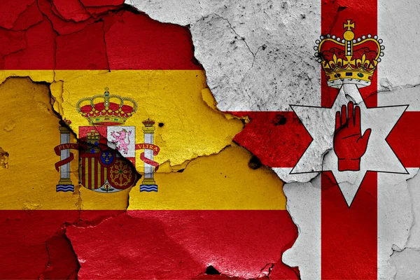 Flags Spain Northern Ireland Painted Cracked Wall — Stock Photo, Image