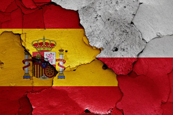 Flags Spain Poland Painted Cracked Wall — Stock Photo, Image